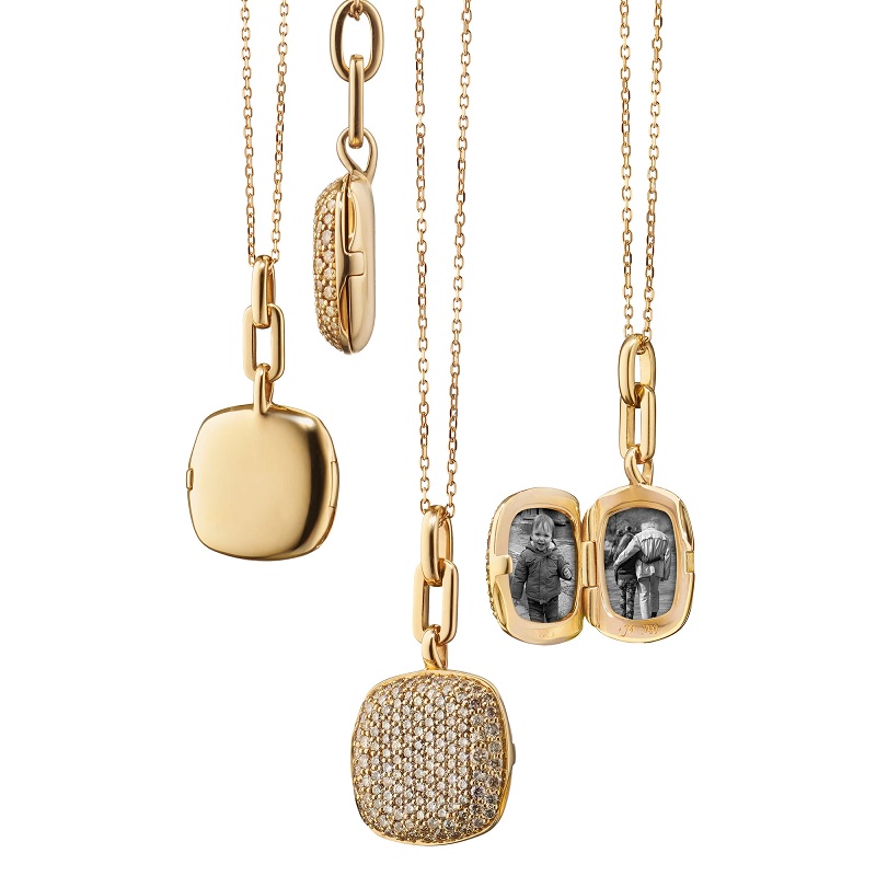 Monica Rich Kosann Slim Rae Locket Necklace with Champagne Diamonds